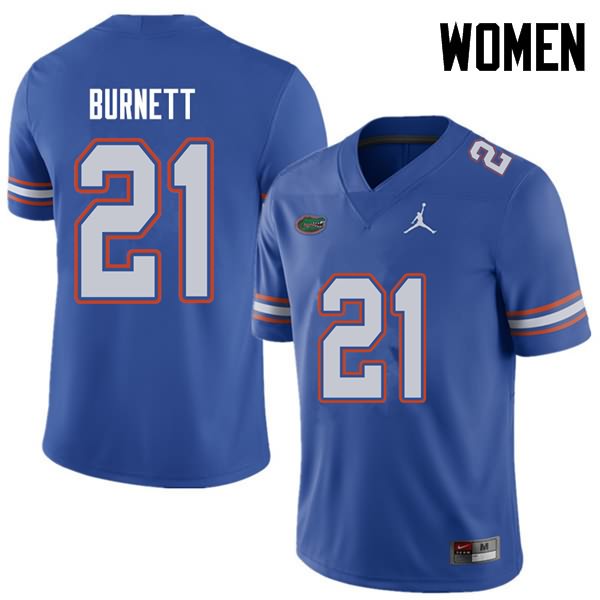 Women's NCAA Florida Gators McArthur Burnett #21 Stitched Authentic Jordan Brand Royal College Football Jersey QDX6565ZG